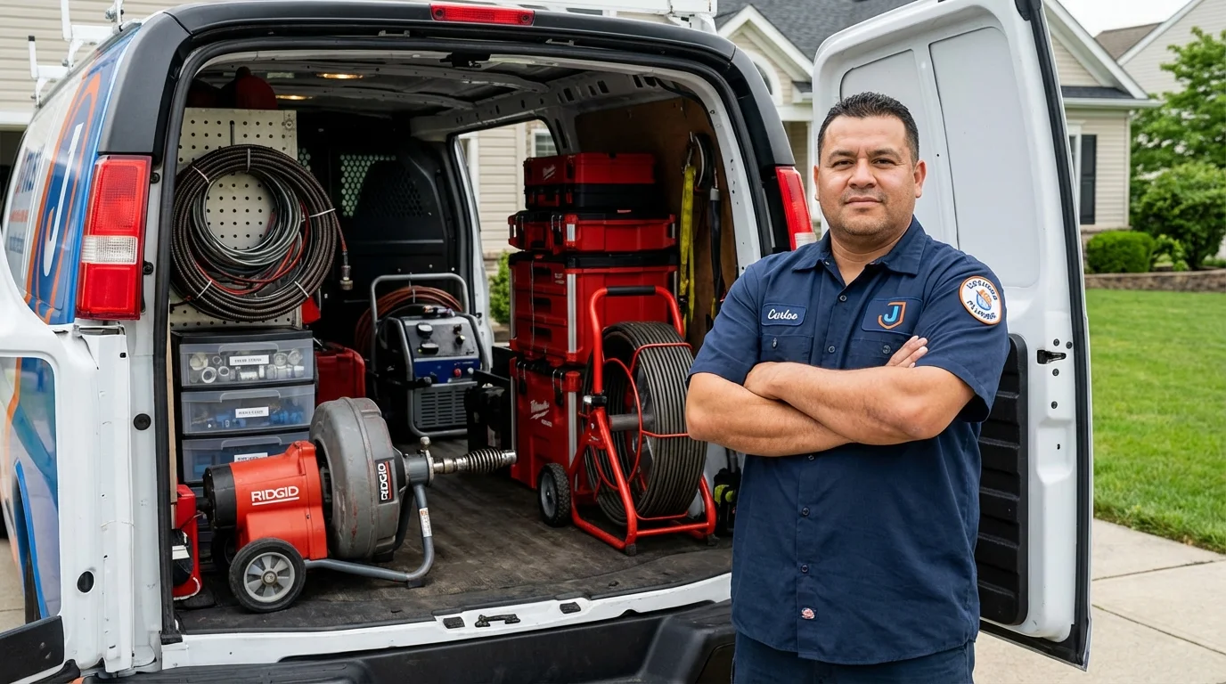 Professional drain cleaning equipment and Johns Plumbing LLC plumber in Narrows