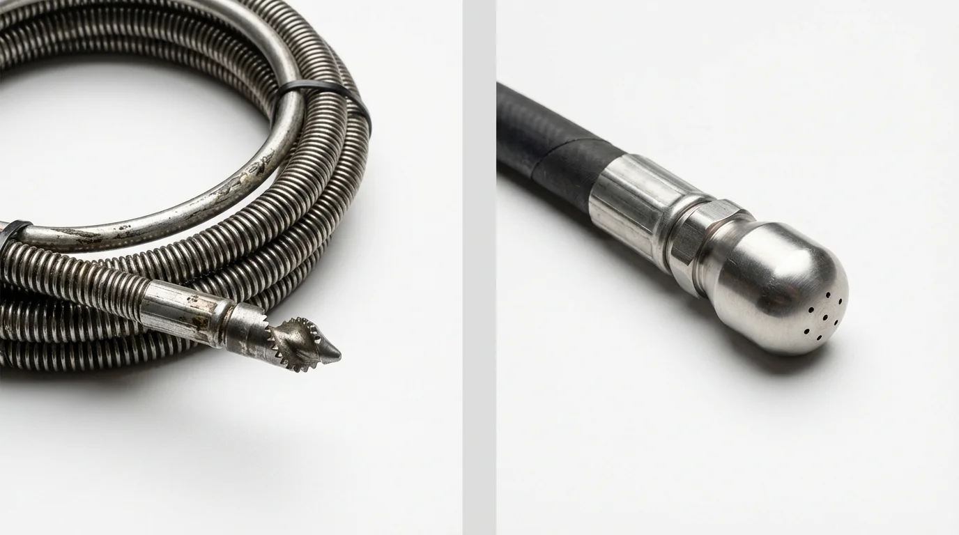 Drain snake cable and hydro jetting nozzle used for drain cleaning in Narrows, VA