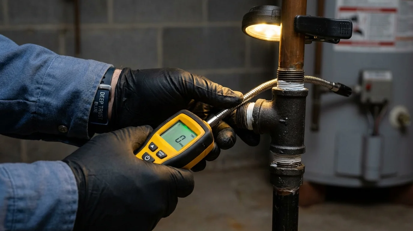 Gas leak detection with electronic sniffer by Johns Plumbing LLC in Narrows