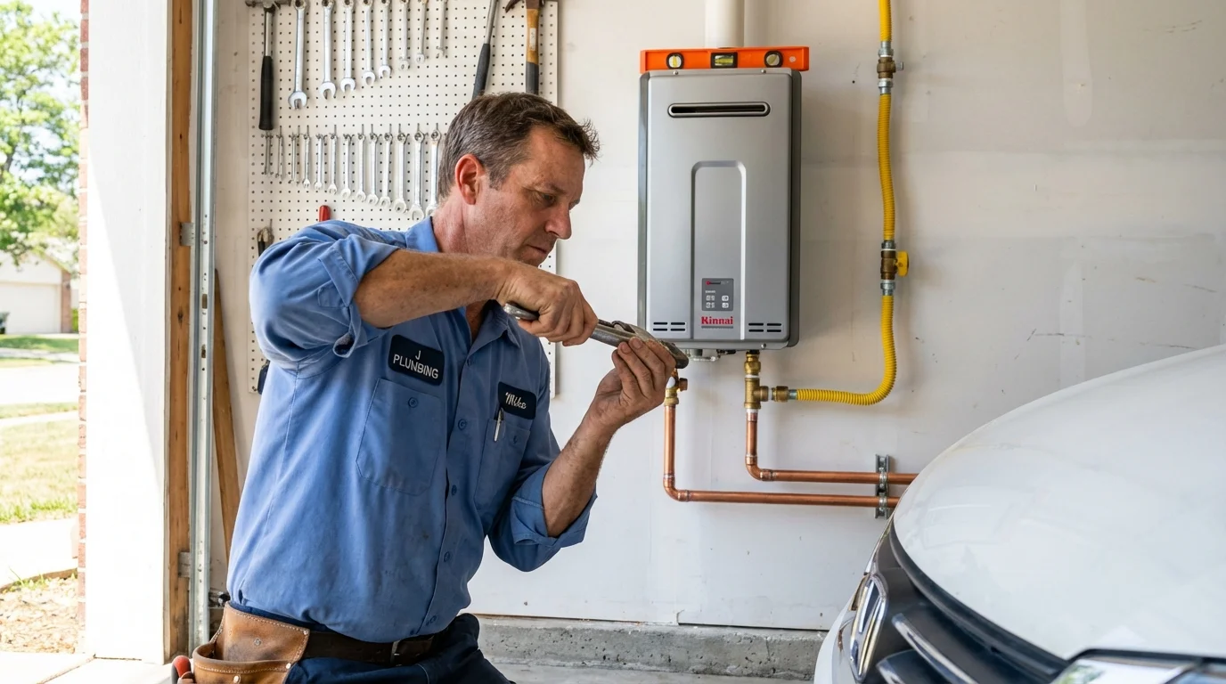 Tankless water heater installation by a Johns Plumbing LLC plumber in Narrows