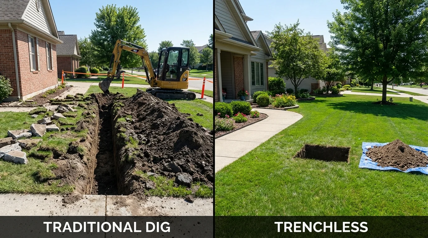 Trenchless sewer repair with minimal yard damage versus traditional excavation in Narrows, VA